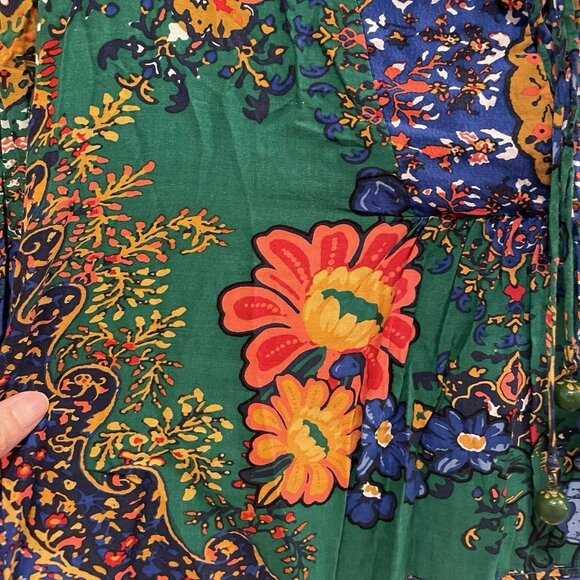 FARM RIO Green Tropical 100% Viscose Puff Sleeve Boho Blouse Sz S/P - Picture 7 of 8